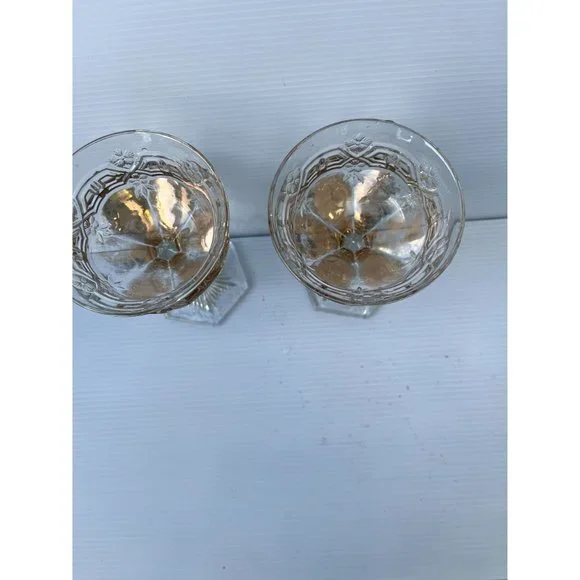 2 Pink Glow Vintage Uranium Etched Depression Glass Goblets - Picture 2 of 12